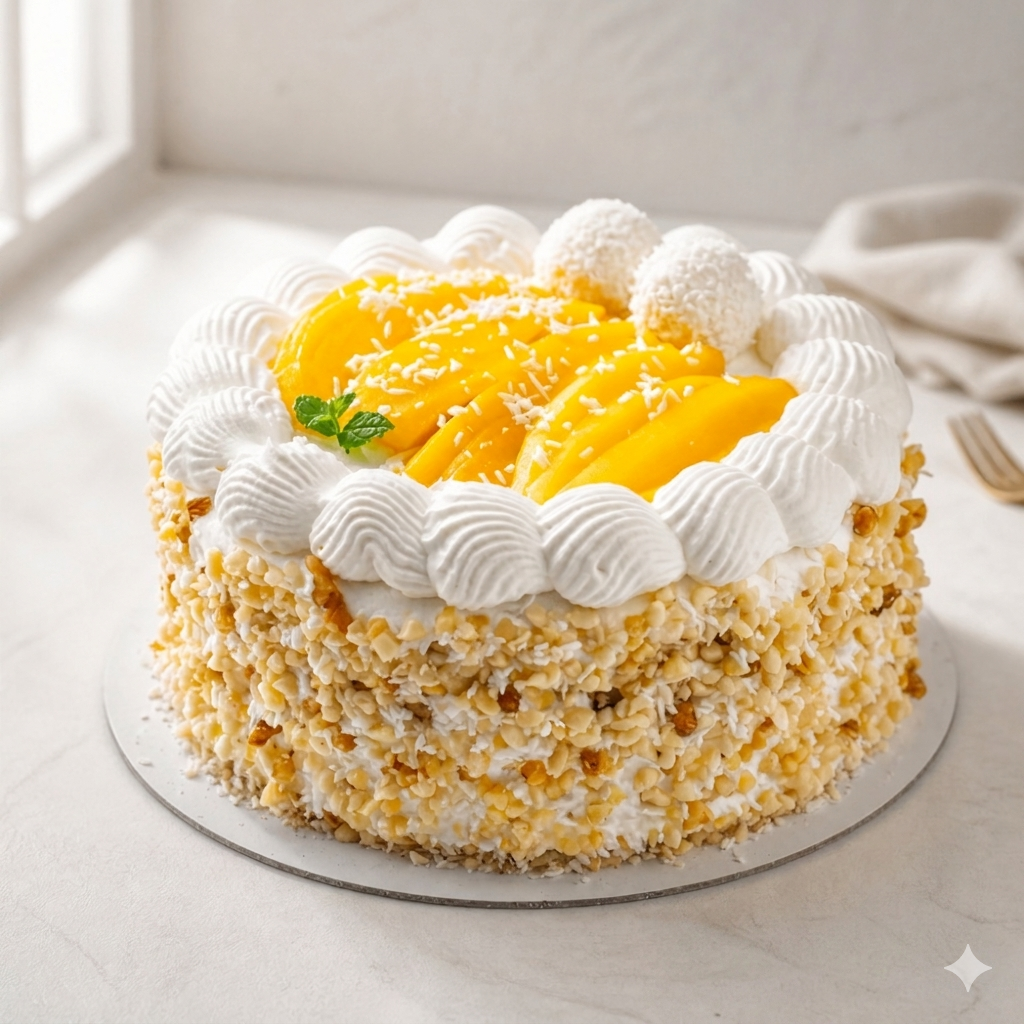 Pandan Mango Coconut Cream Cake